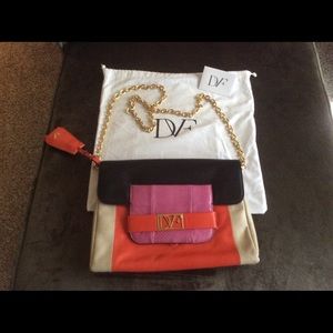 Dvf Colorblock leather clutch, like new